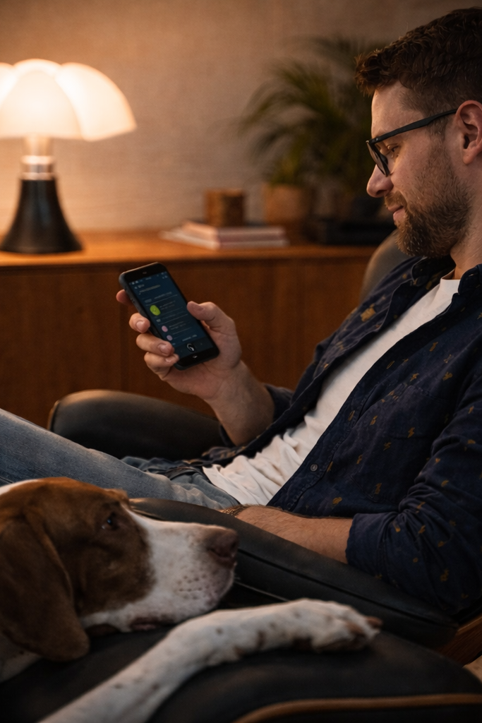 Jonge man gebruikt zijn batterij energie
